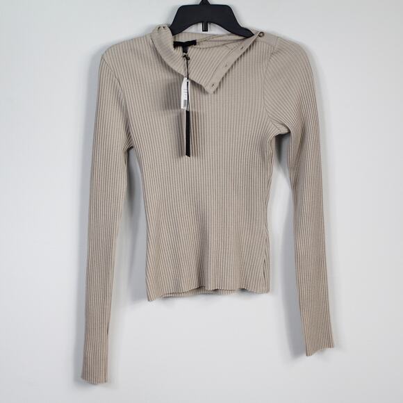 The Range Stark Taupe Mushroom Ribbed Thermal Top Turtleneck Sweater New XS - Picture 3 of 8